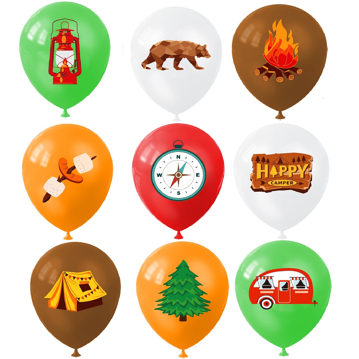 9pcs Happy Camping Balloon, Ou - Outdoor Adventure Birthday Party ulasan dan harga